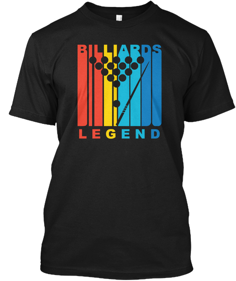 1970's Style Billiards Legend Retro Pool Black T-Shirt Front