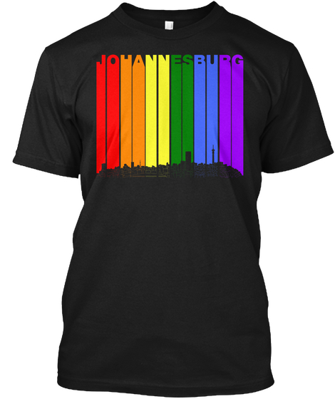 Johannesburg South Africa Gay Pride Rainbow Skyline Lgbt Black T-Shirt Front