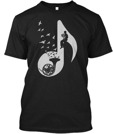 Musical Note   French Horn Black T-Shirt Front