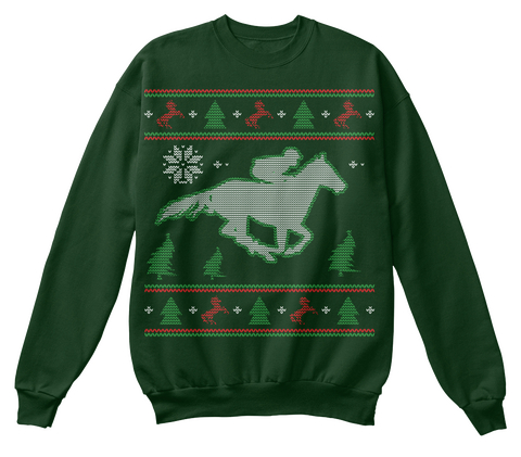 Horse Racing   Ugly Christmas Design Deep Forest  T-Shirt Front