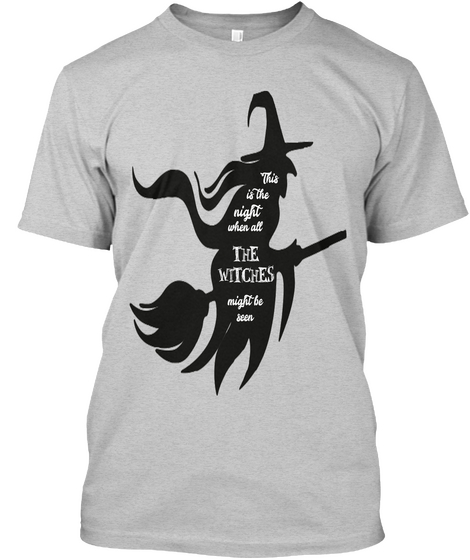 Halloween Witch With Broomstick And Hat  Light Steel áo T-Shirt Front