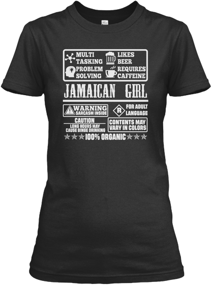 Multi Tasking Problem Solving Likes Beer Requires Caffeine Jamaican Girl Warning Sarcasm Inside R For Adult Language... Black Camiseta Front
