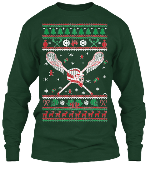 Lacrosse Ugly Christmas  Forest Green Maglietta Front