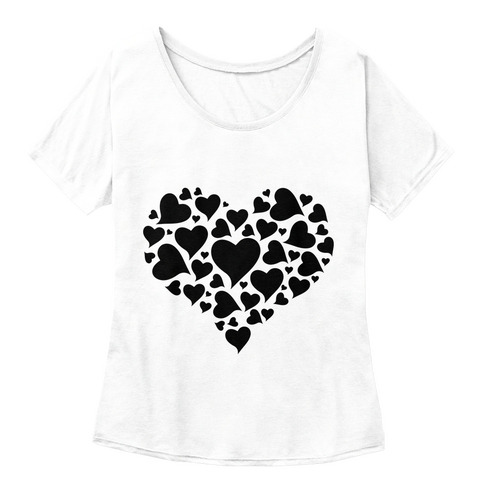 Women's Slouchy Tee Black Hearts Heart White  T-Shirt Front