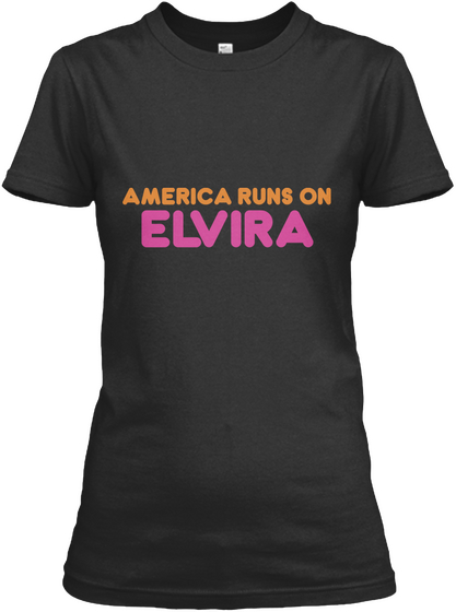 Elvira   America Runs On Black Maglietta Front