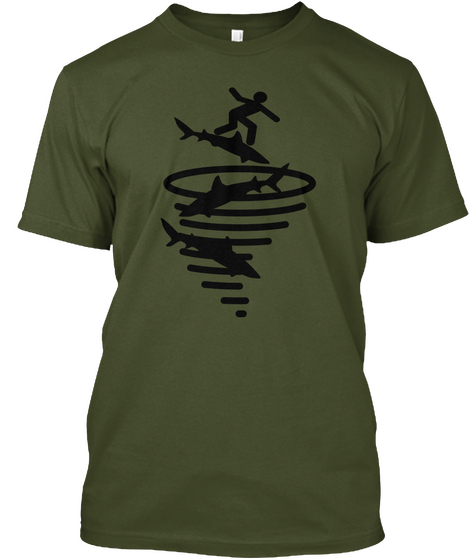 Surfin' The Sharknado Military Green T-Shirt Front