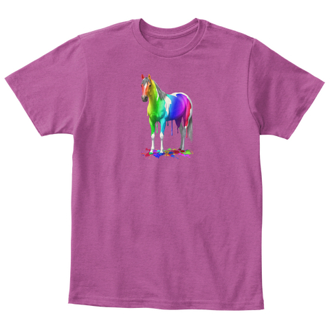 Colorful Rainbow Paint Horse Kids Heathered Pink Raspberry  T-Shirt Front