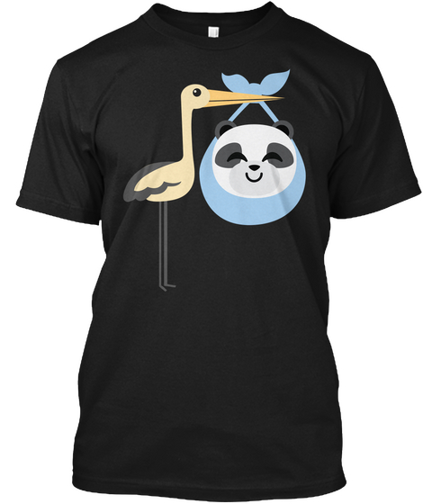 Stork Baby Panda Emoji Happy With Joy Black T-Shirt Front