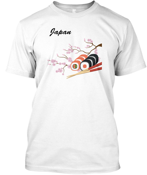 Japan Sushi And Cherry Blossoms White T-Shirt Front