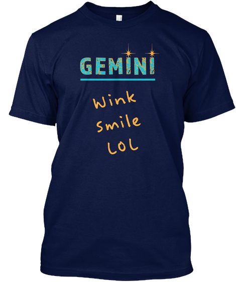 Gemini Wink Smile Lol Navy T-Shirt Front