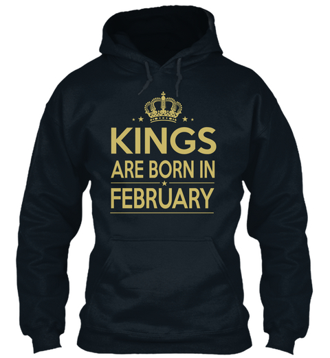 Kings Are Born In February Navy T-Shirt Front