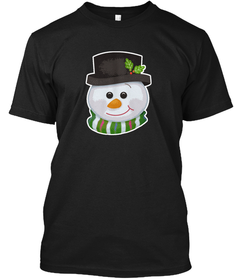 Cute Snowman Christmas Hat T Shirt Black Kaos Front