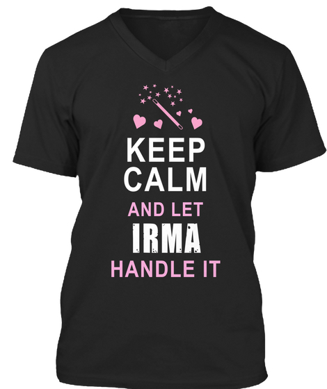 Female Keep Calm   Irma Name Black T-Shirt Front