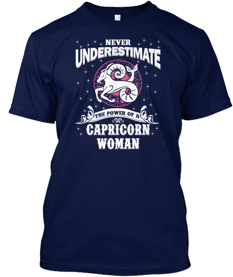 Never Underestimate The Power Of A Capricorn Woman Navy Camiseta Front