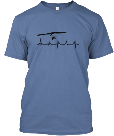 Heartbeat Heart Line Kite Flying Denim Blue T-Shirt Front