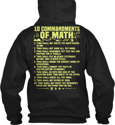 10 Commandments Of Math Black T-Shirt Back