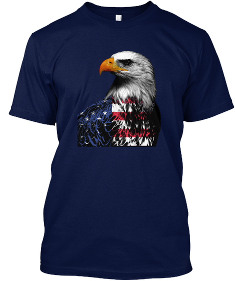 Bald Eagle American Flag Feathers Navy T-Shirt Front