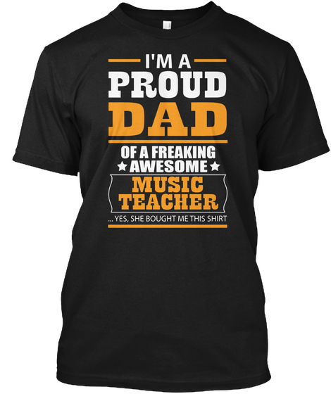 Music Teacher Dad Black T-Shirt Front