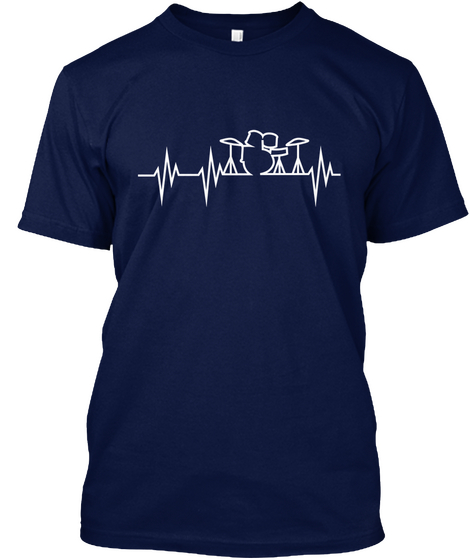 Drummer T Shirt Drumset Heart Pulse Tee Navy Camiseta Front