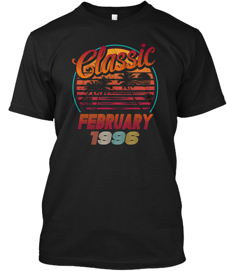 February 1996 Vintage Classic Retro Tee Black T-Shirt Front