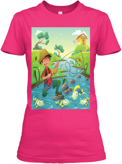 Cartoon Fisherman Heliconia T-Shirt Front