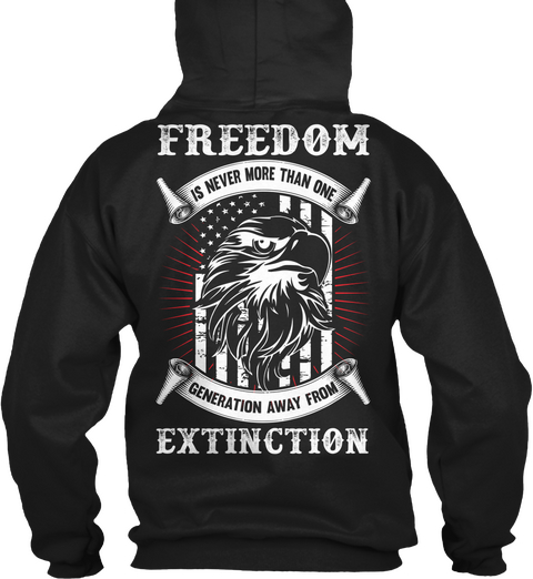 " Usa  Freedom Hoodie Black T-Shirt Back