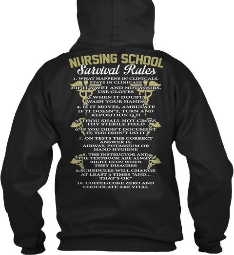 Nursing School Survival Rules Black áo T-Shirt Back