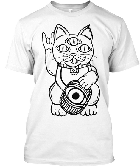 Satanic Maneki Neko (White) White T-Shirt Front