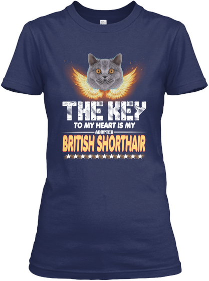 British Shorthair Key In My Heart Navy T-Shirt Front