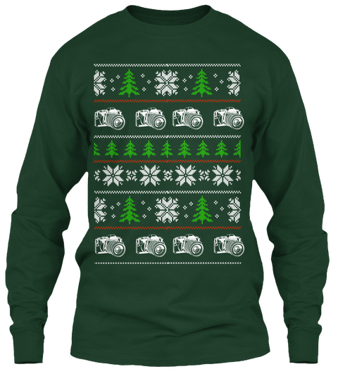 Faux Vintage Christmas Sweater   Cameras Forest Green Camiseta Front