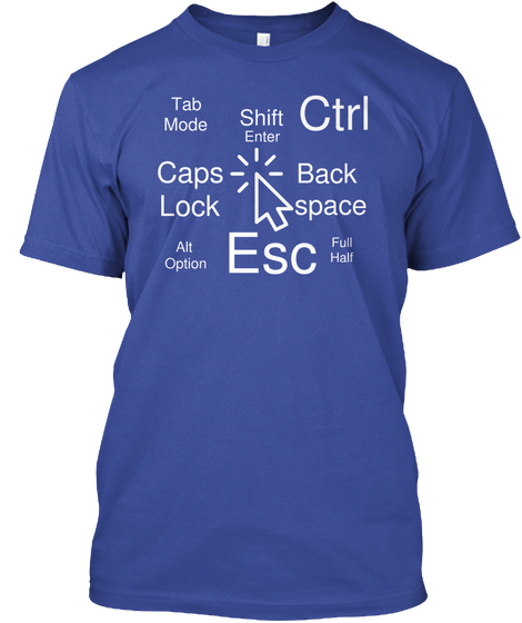 Ctrl Tab
Mode Shift Enter Caps
Lock Back 
Space Esc Full
Half Alt 
Option Deep Royal T-Shirt Front