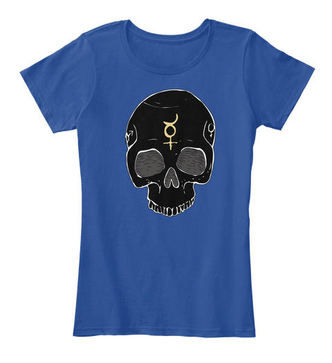 Black Skull W Mercury Symbol Deep Royal  T-Shirt Front