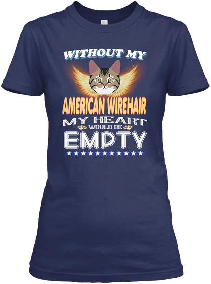Without American Wirehair Heart Empty Navy T-Shirt Front