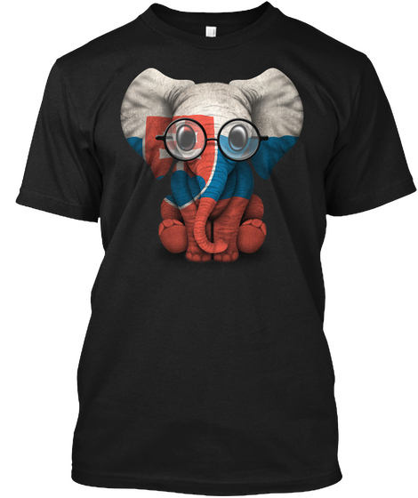 Baby Elephant With Glasses And Slovakian Flag Black Kaos Front