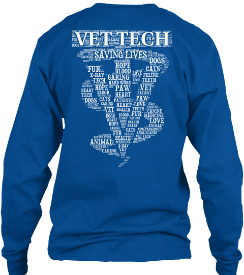 Vet Tech   Word Art T Shirt Royal Maglietta Back