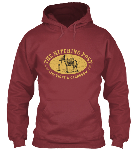 The Hitching Post Libations & Cardroom Maroon T-Shirt Front