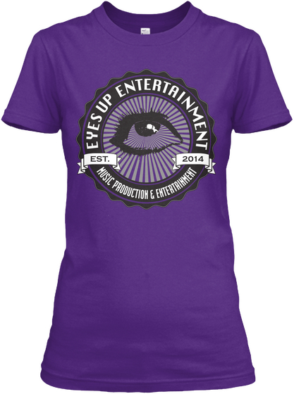 Eyes Up Entertainment Est. 2014 Music Production & Entertainment Purple T-Shirt Front