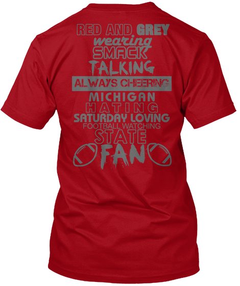 State Football Fan Deep Red T-Shirt Back