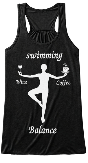 Swimming Wine Coffee Balance Black T-Shirt Front