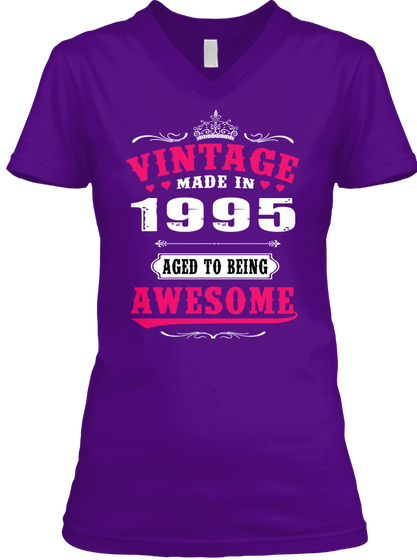 1995 Vintage Aged To Being Awesome Team Purple  T-Shirt Front