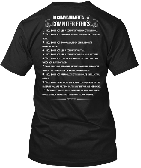 10 Commandments Of Computer Ethics Black T-Shirt Back