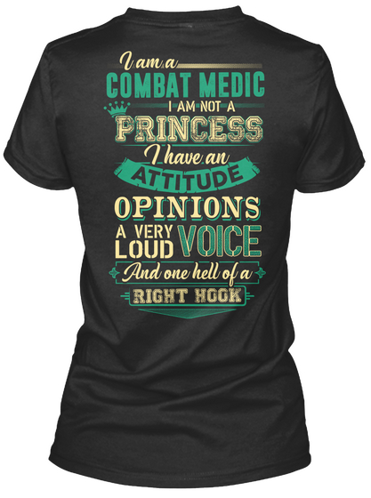 Combat Medic With An Attitude Black T-Shirt Back