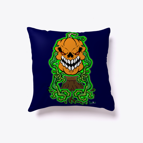 Pumpkin Skull Halloween Pillow Dark Navy T-Shirt Front