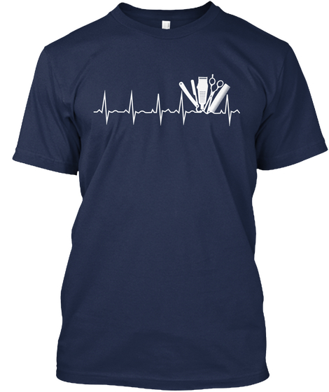 Barber,Hairstylist,Hairdresser Heartbeat Navy T-Shirt Front