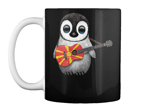 Mug   Baby Penguin Playing Macedonian Flag Guitar Black T-Shirt Front