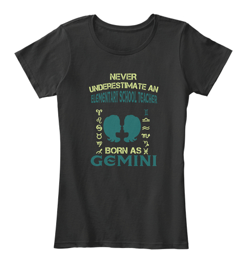 Funny Elementary Teacher Gemeni Tee  Black T-Shirt Front