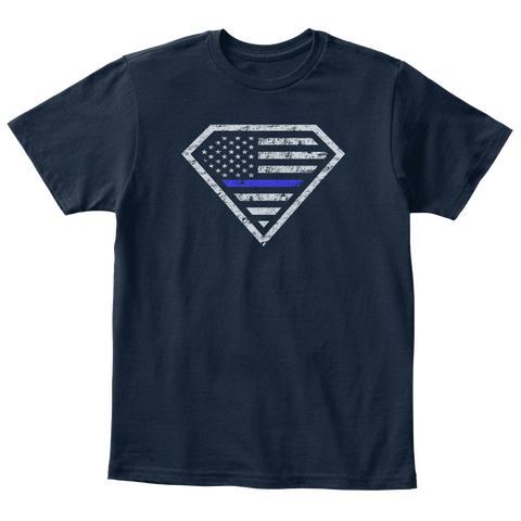Real Superheroes Bleed Blue! *Kids* New Navy T-Shirt Front