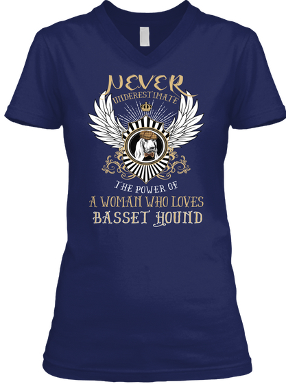 Woman Loves Basset Hound Navy T-Shirt Front