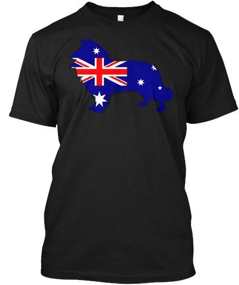 Australian Flag   Border Collie Black T-Shirt Front