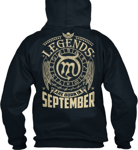 Legends Are Born In September Navy áo T-Shirt Back